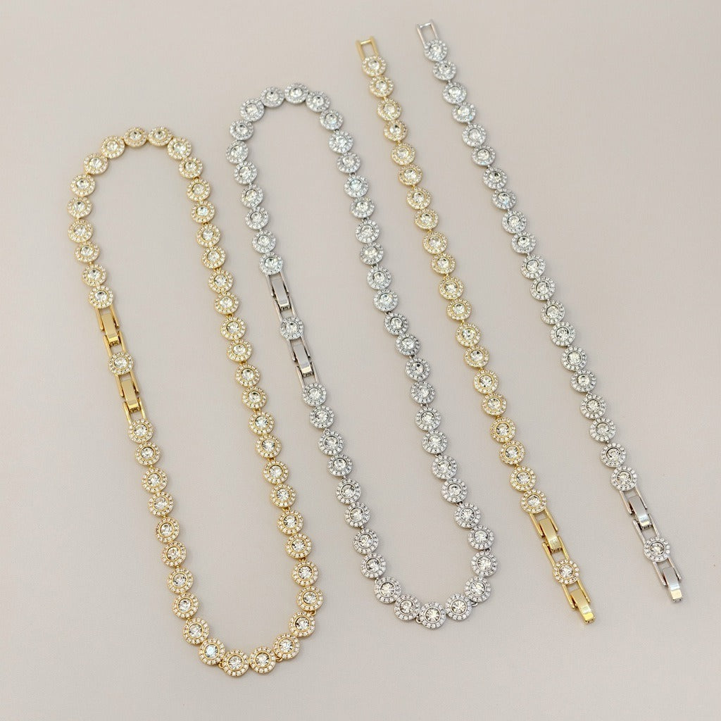 Victoria – Halskette und Armband mit glänzendem Rundknopf