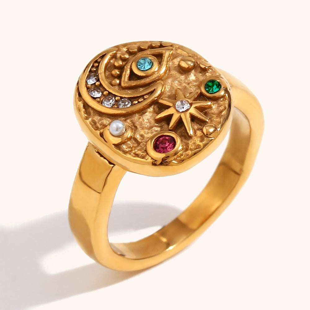Solenya – Ring Kristall Gold Sonne-Mond-Motiv
