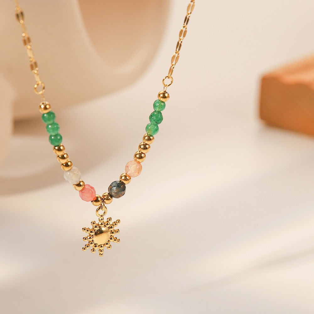 Mindy – Halskette Goldene Sonne mit Naturstein