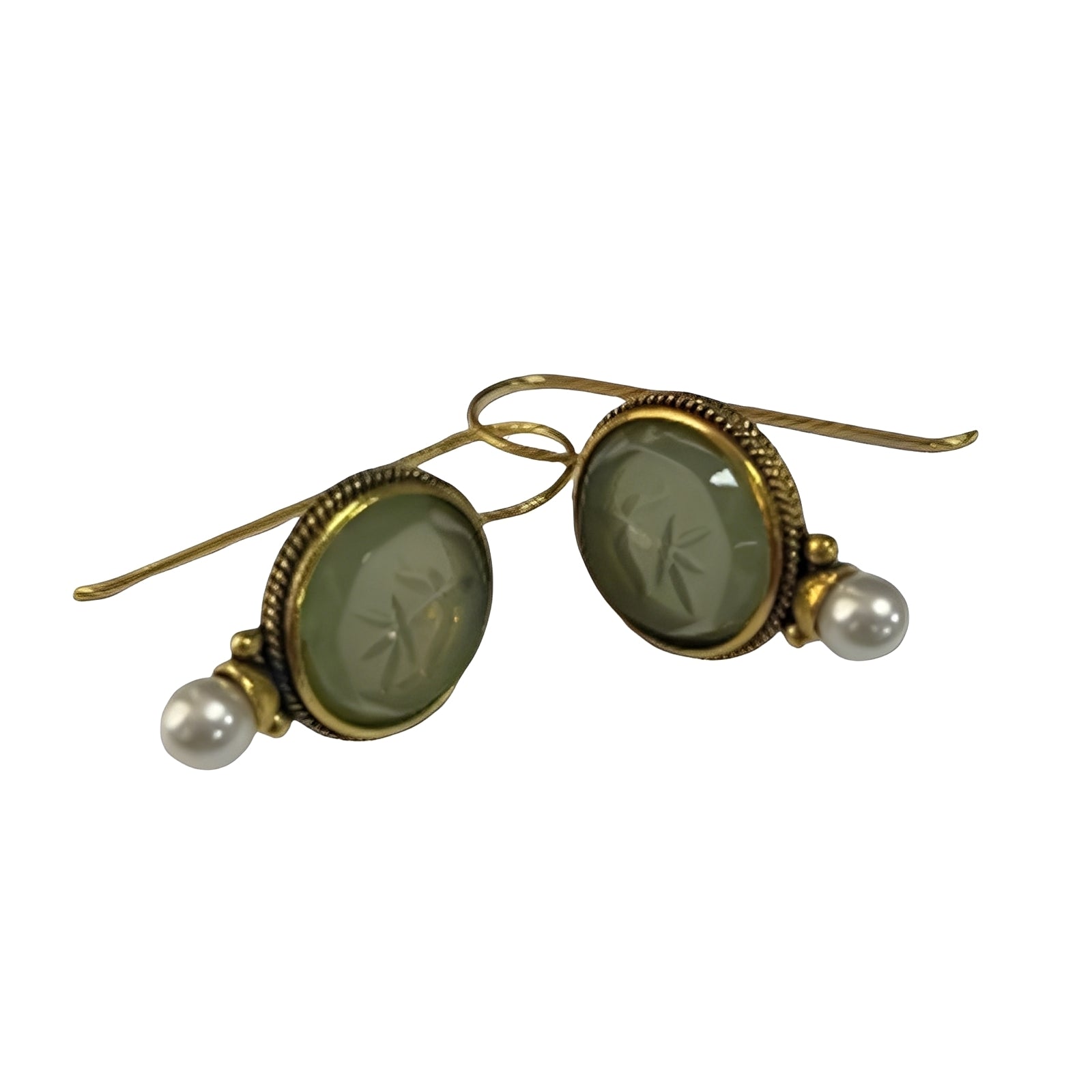 Nolwenn – Vintage-Ohrringe Perle und Emerald