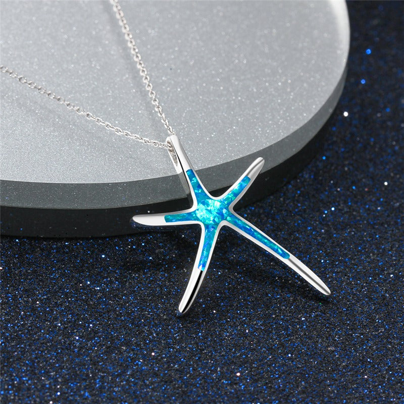 Starla – Silberkette mit Seestern und Blauem Opal