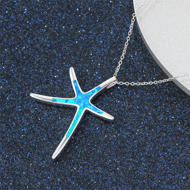Starla – Silberkette mit Seestern und Blauem Opal