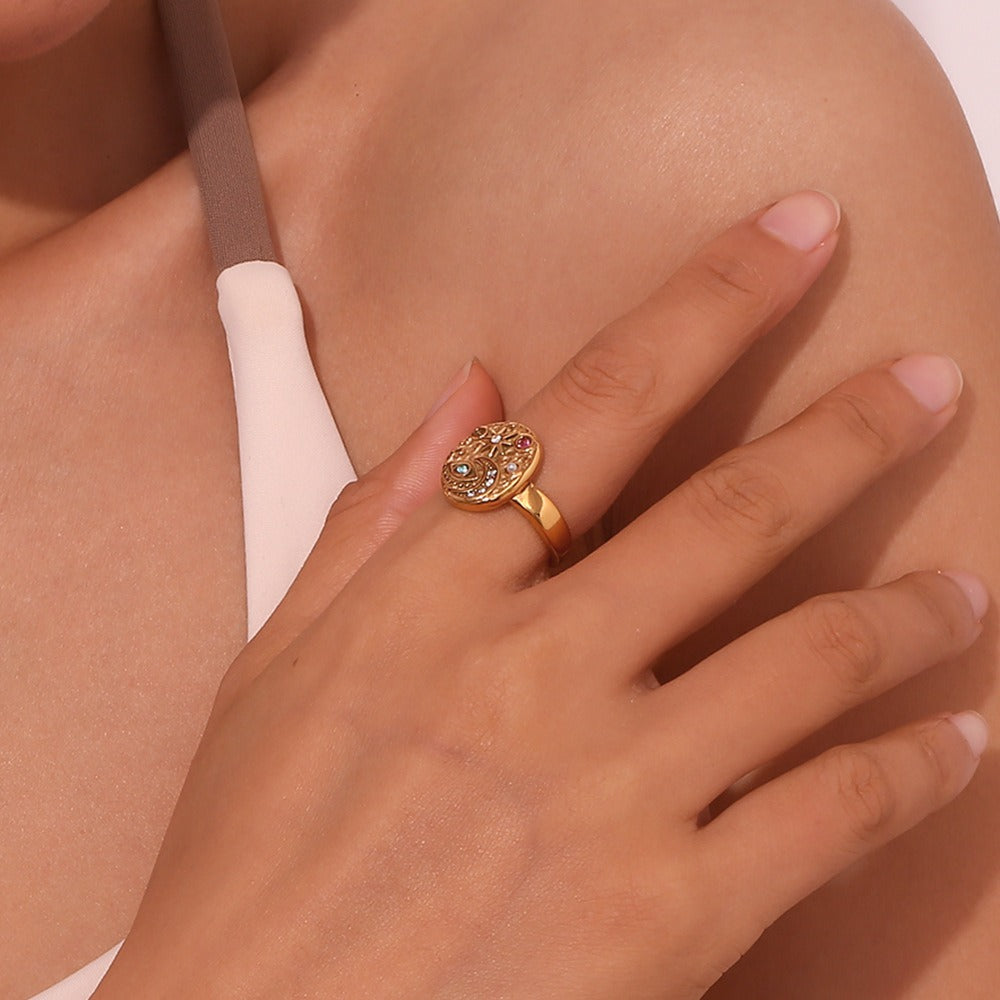 Solenya – Ring Kristall Gold Sonne-Mond-Motiv