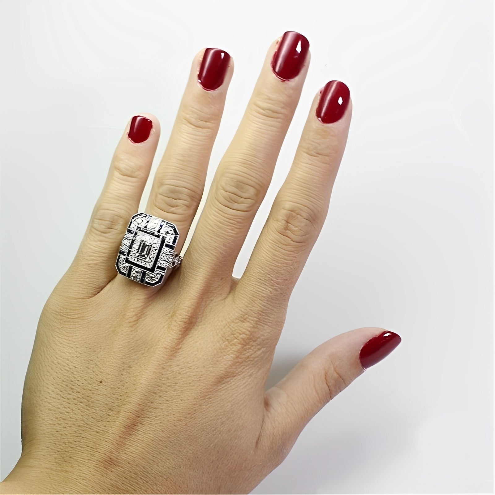 Marina – Silberring Retro-Stil mit Blauem Stein