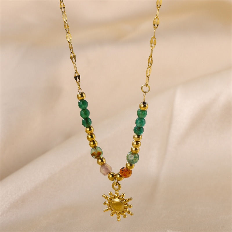 Mindy – Halskette Goldene Sonne mit Naturstein