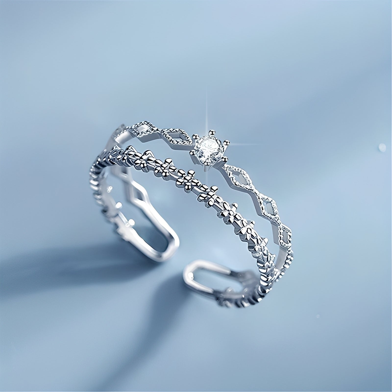 Aileen – Verstellbarer Silberring & Zirkonium