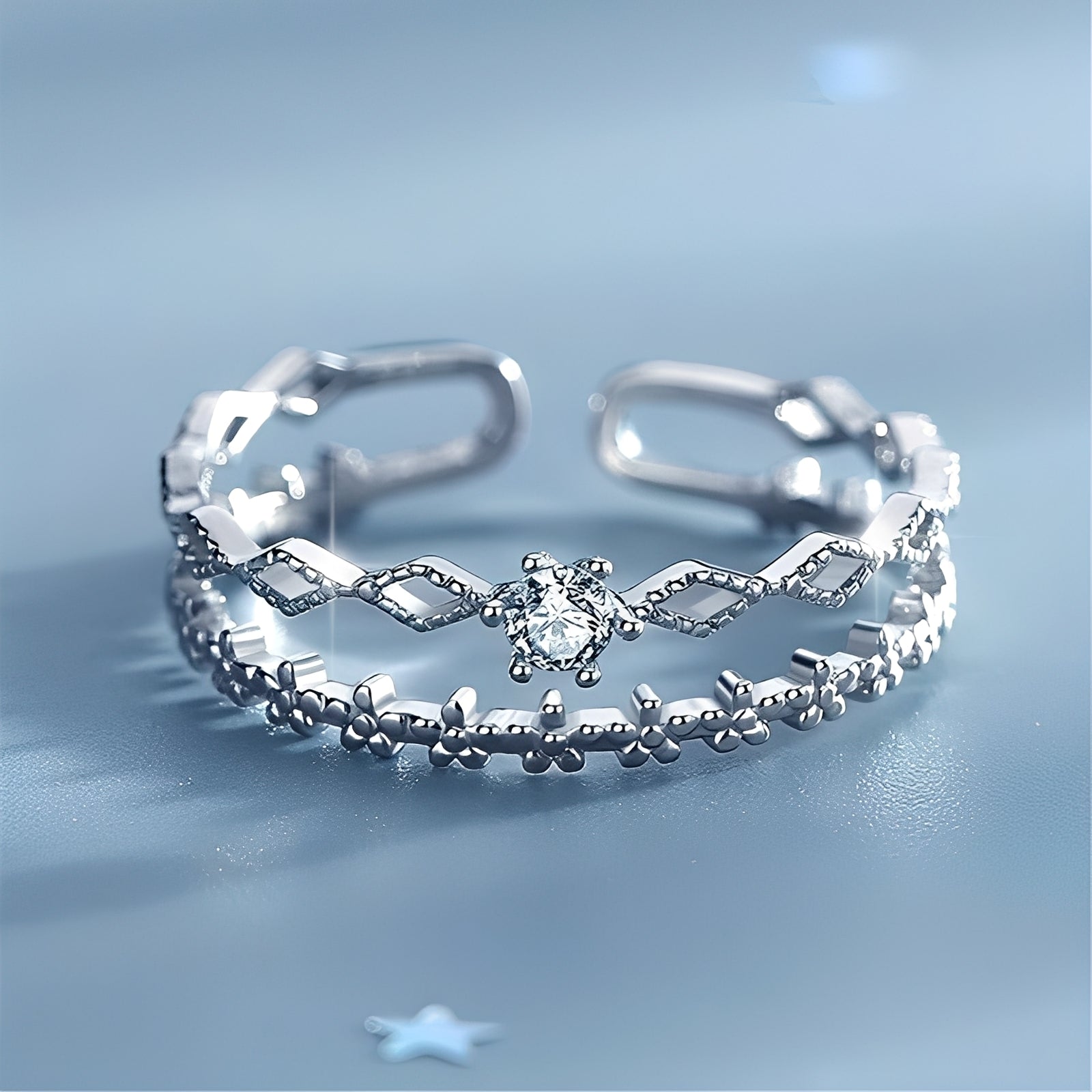 Aileen – Verstellbarer Silberring & Zirkonium