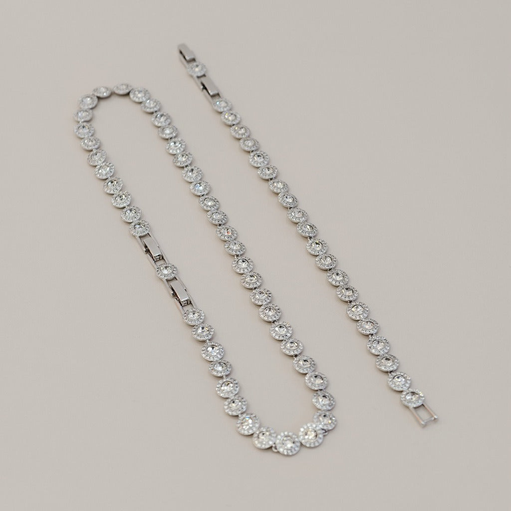 Victoria – Halskette und Armband mit glänzendem Rundknopf