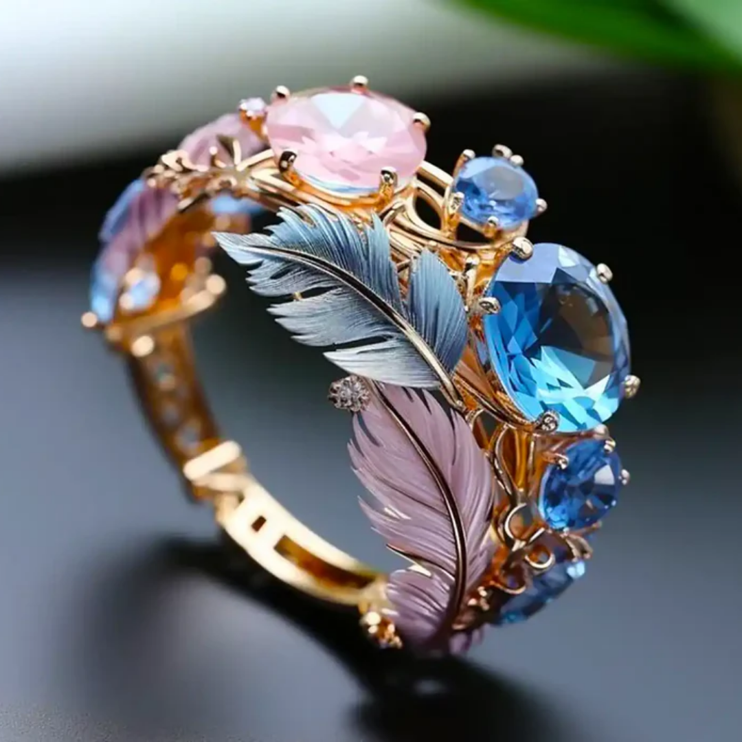 Marise – Ring Kristall Feder im Vintage-Stil