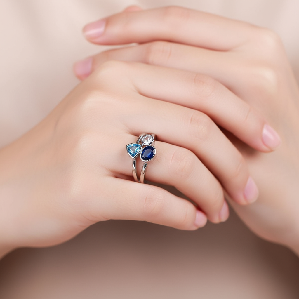 Isaline – Vintage-Ring mit blauem Kristall