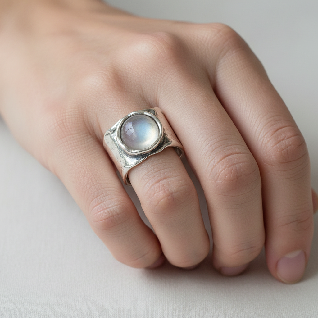 Helga – Ring aus Silber und Mondstein
