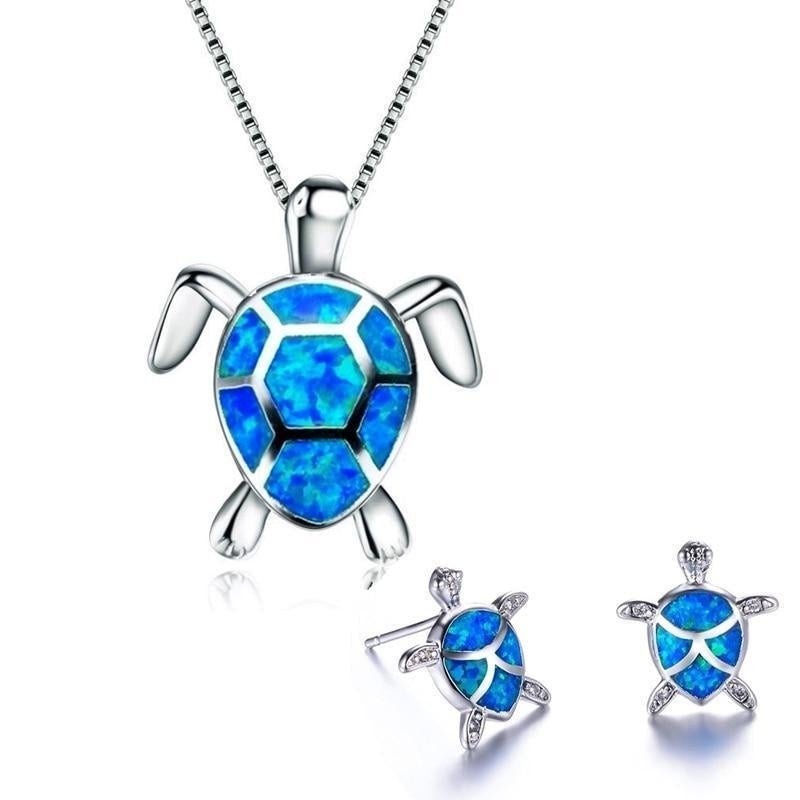 Kailea – Schmuckset Schildkröte aus Opal und Silber (Halskette + Ohrringe)