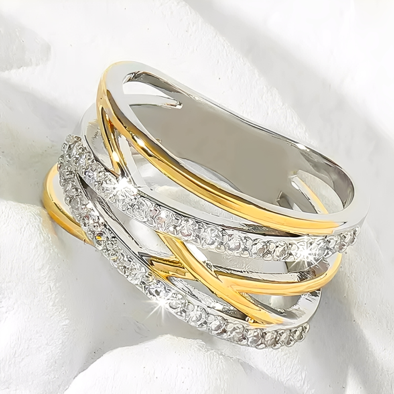 Auriane – Überlagerter Ring Gold & Silber