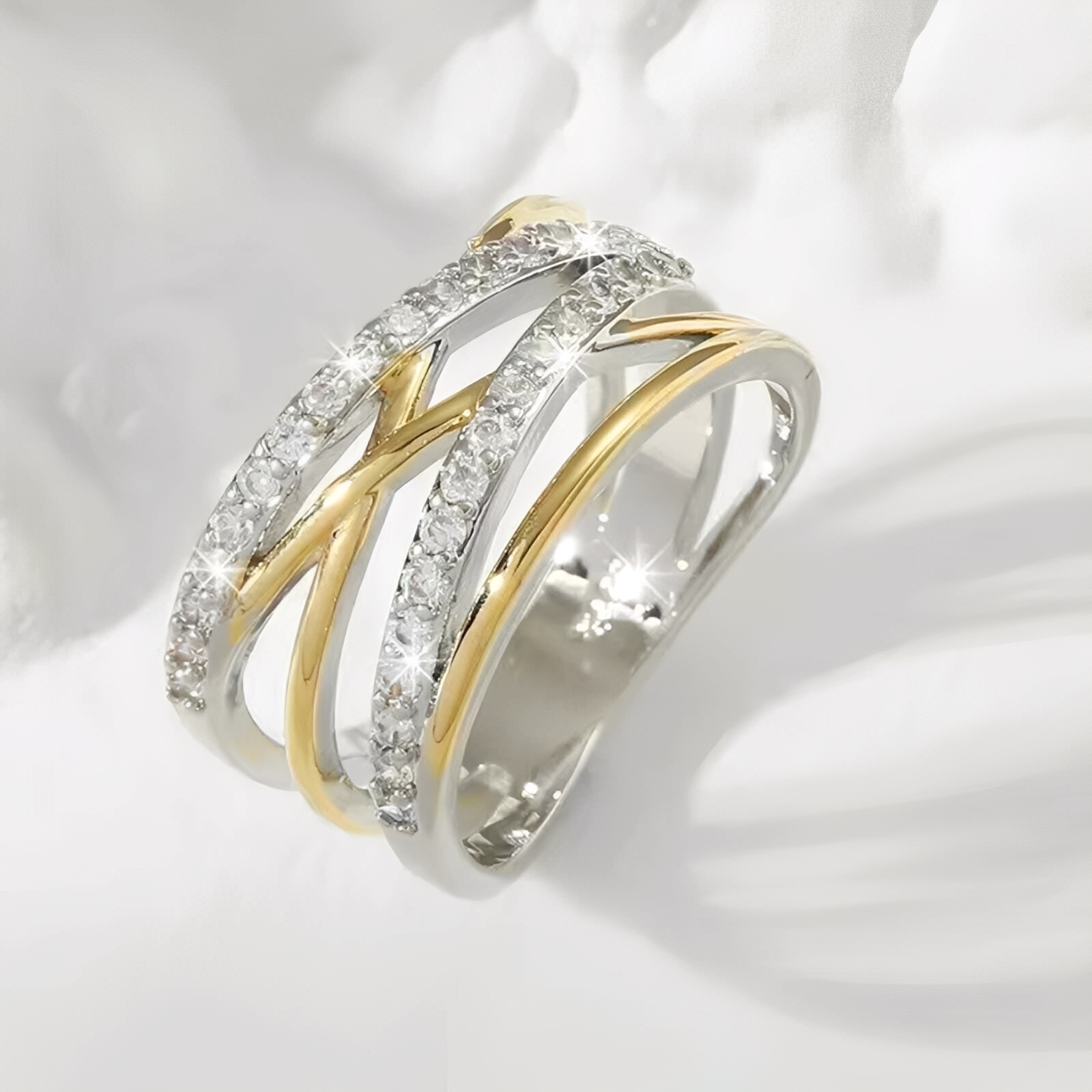 Auriane – Überlagerter Ring Gold & Silber