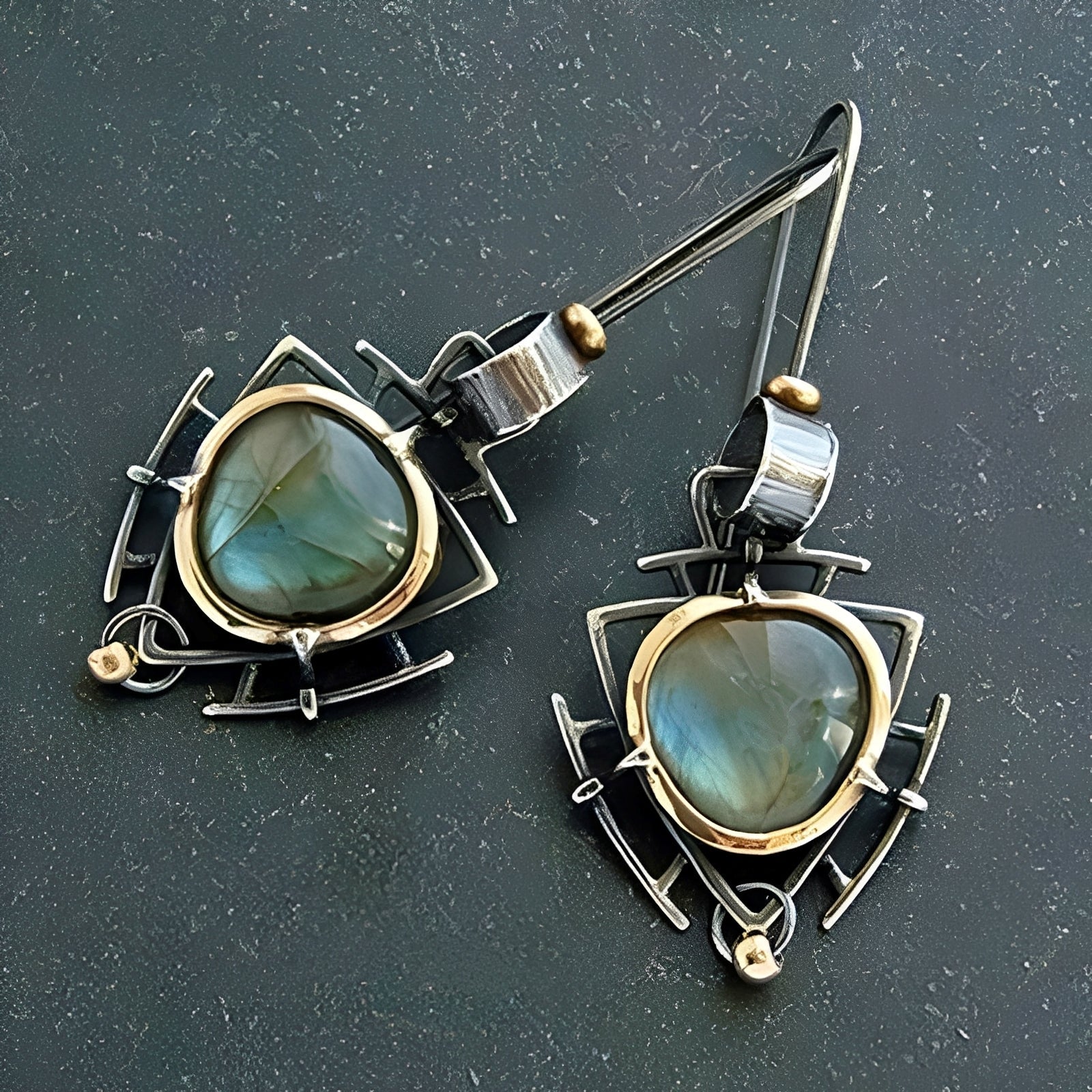 Lydie – Ohrringe Labradorit Silber & Gold